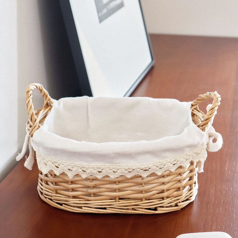 Ručne tkaný úložný košík; organizér na nočnú stolík/počítačový stôl pre kozmetiku, šperky a malé veci