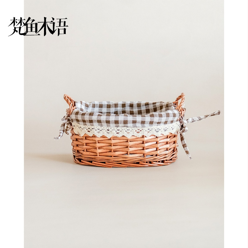 Ručne tkaný úložný košík; organizér na nočnú stolík/počítačový stôl pre kozmetiku, šperky a malé veci