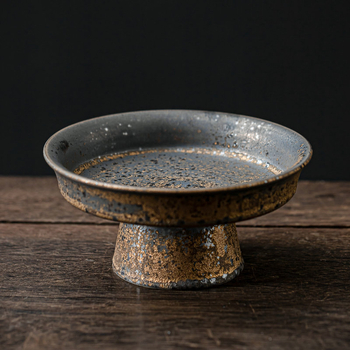 Porcelánový ovocný tanier s vysokou nohou a pozláteným okrajom, vintage štýl, Jiutian Burn