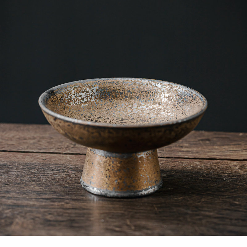 Porcelánový ovocný tanier s vysokou nohou a pozláteným okrajom, vintage štýl, Jiutian Burn