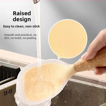 Álló rizsskanál – élelmiszer-minőségű szilikon, fa nyél, hőálló, tapadásmentes