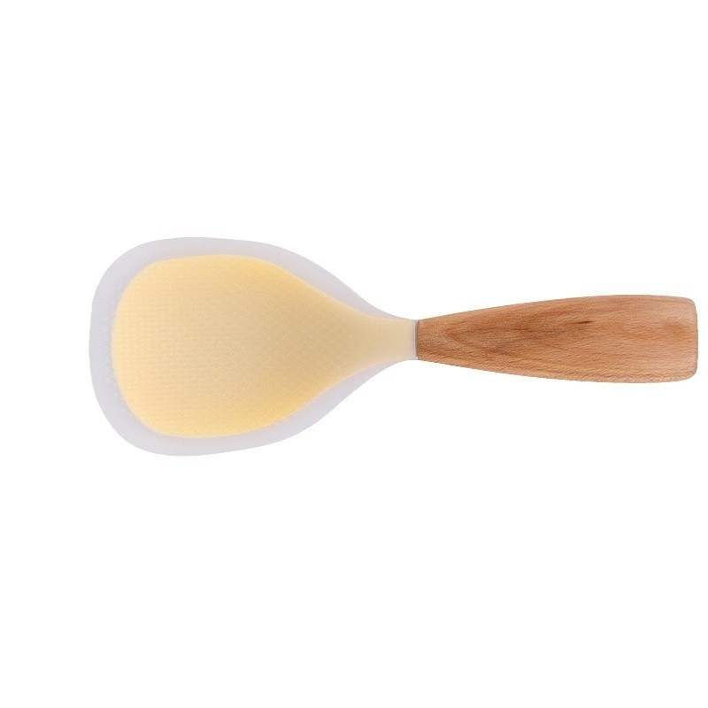 Álló rizsskanál – élelmiszer-minőségű szilikon, fa nyél, hőálló, tapadásmentes