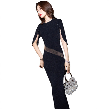 Rochie de seară cu siluetă de coadă de pește, talie înaltă, mâneci petale, lungă, poliester (70–80%)