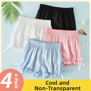 Shorts pentru copii cu suprapunere de fustă – pentru vârste 3–8, satin, poliester 100%, talie medie, funda
