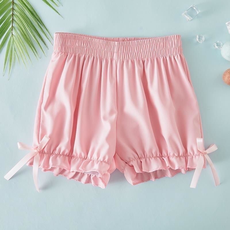 Shorts pentru copii cu suprapunere de fustă – pentru vârste 3–8, satin, poliester 100%, talie medie, funda