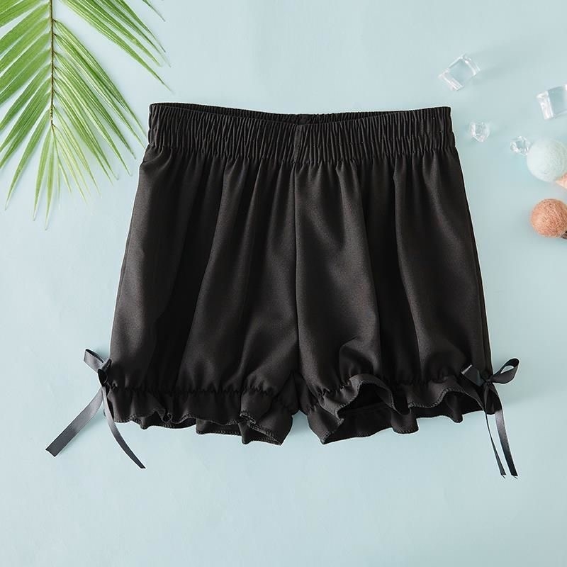 Shorts pentru copii cu suprapunere de fustă – pentru vârste 3–8, satin, poliester 100%, talie medie, funda