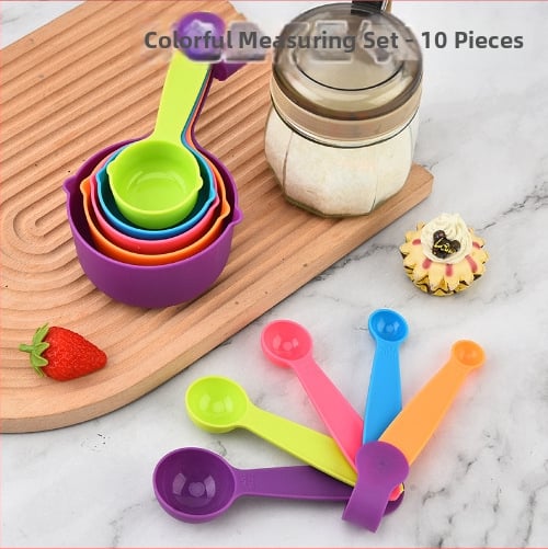 Plastmassist mõõtekannade ja lusikate komplekt, 10 tk, graveeritud ja reguleeritav küpsetamiseks