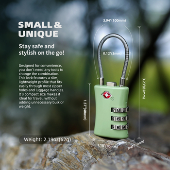 UPSECURITY 05ST TSA Κλείδωμα από Ψευδάργυρο για Αποσκευές, Σακίδιο, Αθλητική Τσαντά, Ντουλάπι — 2.8mm διάμετρος