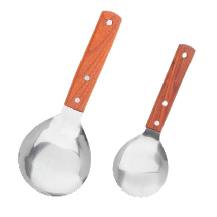 Ανοξείδωτο κουτάλι σερβιρίσματος ρυζιού με ξύλινη λαβή, παχύτερο και μεγαλύτερο, θερμοανθεκτικό, αντιέγκαυμα