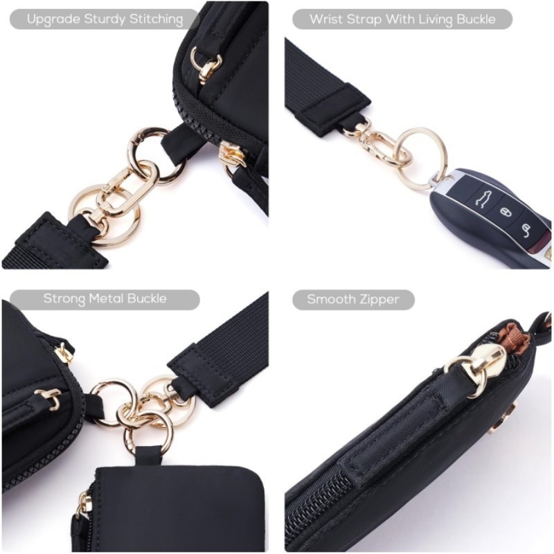 2 az 1-ben pénztárca érmékre és kártyákra kulcstartóval, ultrakönnyű nylon, városi minimalista stílus, poliészter bélés, mindennapi használatra