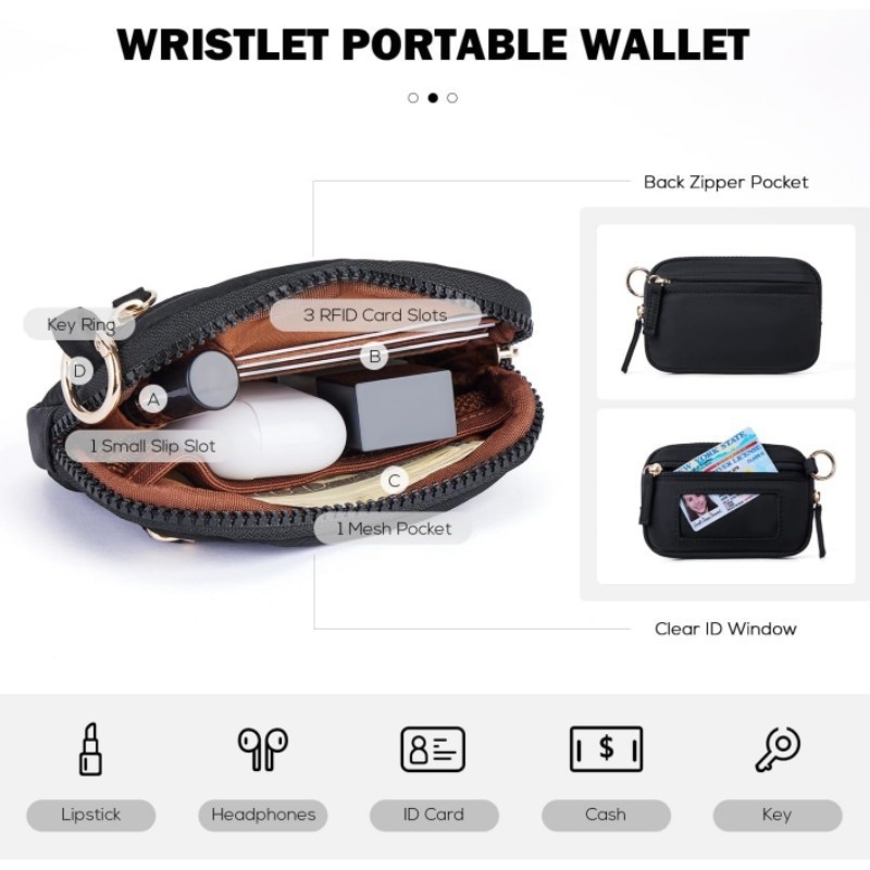 2 az 1-ben pénztárca érmékre és kártyákra kulcstartóval, ultrakönnyű nylon, városi minimalista stílus, poliészter bélés, mindennapi használatra