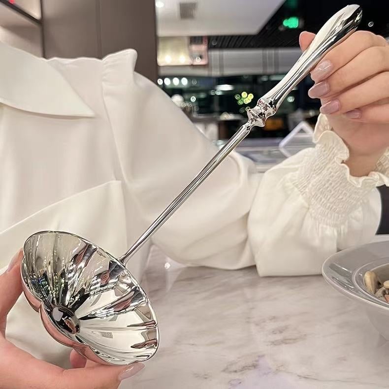 Κουτάλι σούπας από ανοξείδωτο ατσάλι 304 με παχύτερη λαβή σε σχήμα κολοκύθας, κατάλληλο για εστιατόρια και ξενοδοχεία, με φινίρισμα καθρέφτη