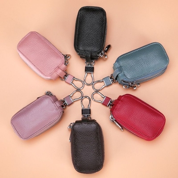 PU bőr kulcstartó táska, dupla cipzárral, tehénbőr belsővel, férfiaknak