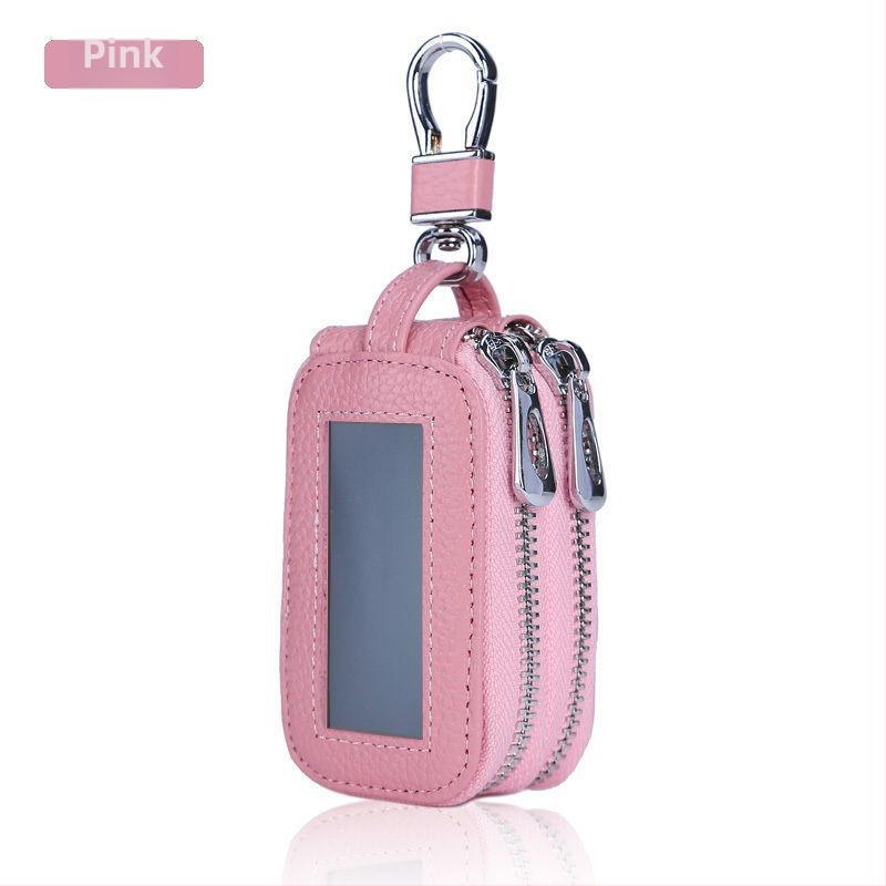 PU bőr kulcstartó táska, dupla cipzárral, tehénbőr belsővel, férfiaknak