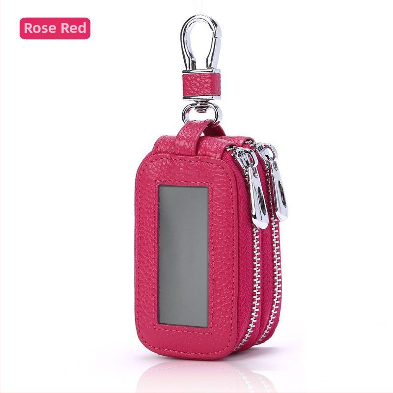 PU bőr kulcstartó táska, dupla cipzárral, tehénbőr belsővel, férfiaknak