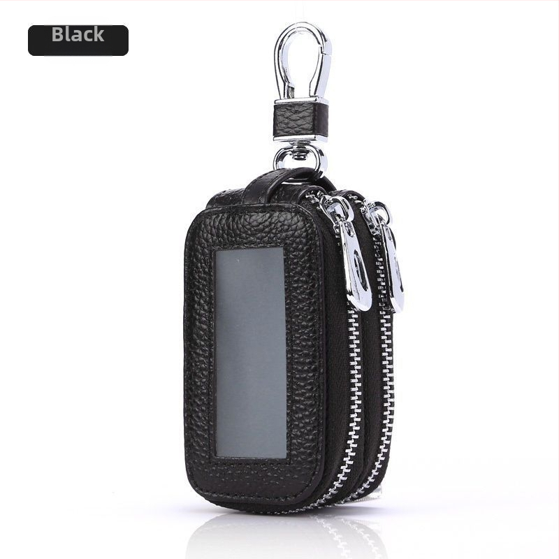 PU bőr kulcstartó táska, dupla cipzárral, tehénbőr belsővel, férfiaknak