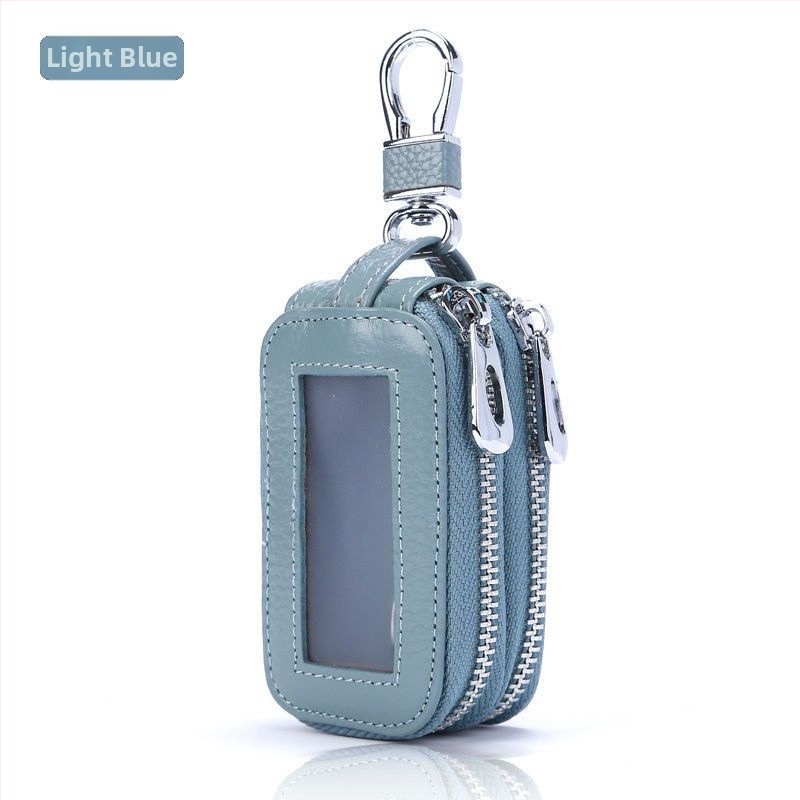 PU bőr kulcstartó táska, dupla cipzárral, tehénbőr belsővel, férfiaknak