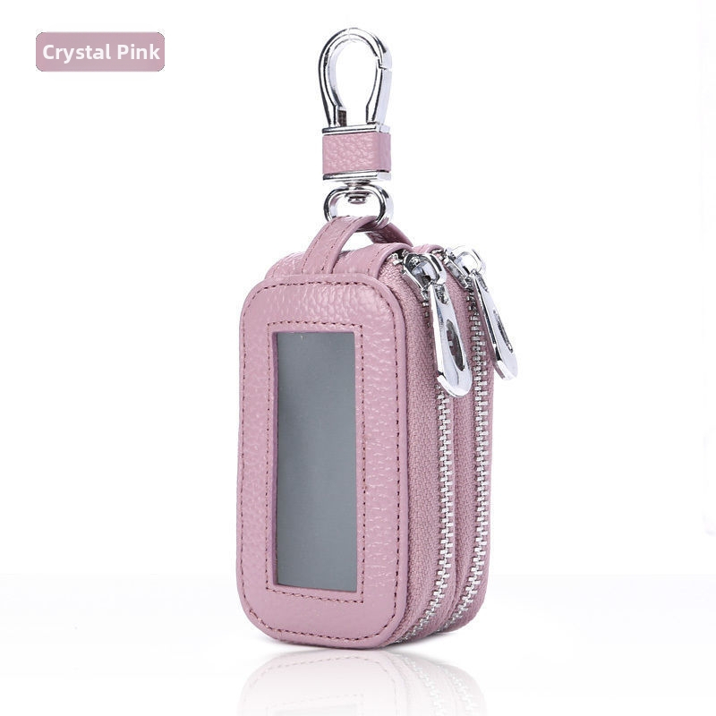 PU bőr kulcstartó táska, dupla cipzárral, tehénbőr belsővel, férfiaknak