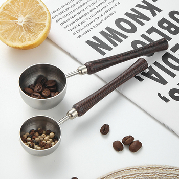 Mérőkanál tejporhoz és kávébabokhoz — 304 rozsdamentes acél, hosszú fa nyéllel, többfunkciós konyhai eszköz