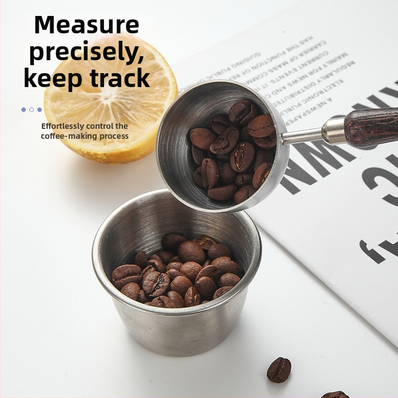 Mērīšanas karote piena pulverim un kafijas pupiņām — 304 nerūsējošā tērauda, ilga koka rokturis, daudzfunkcionāls virtuves rīks