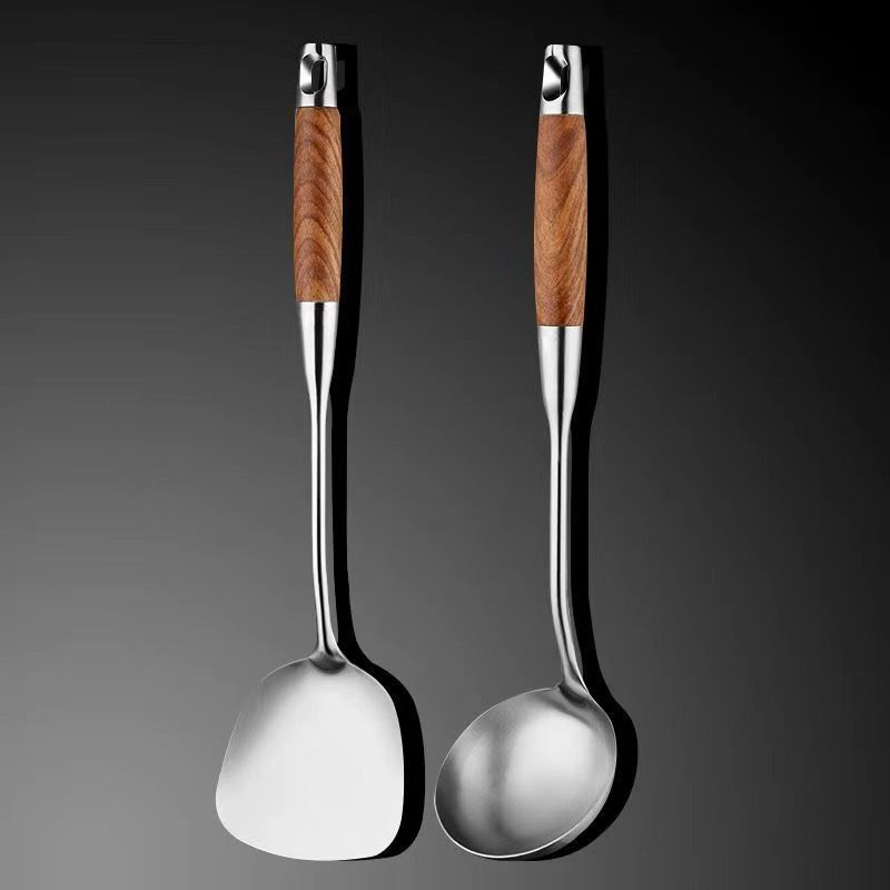 Σετ μαγειρικής από ανοξείδωτο ατσάλι 316 με υψηλή αντίσταση στις θερμοκρασίες και θερμική μόνωση στη λαβή, περιλαμβάνει σπάτουλα, κουτάλι και σουρωτήρι