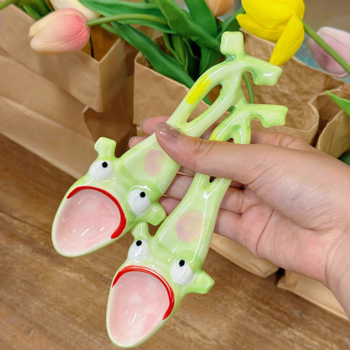 Keramička žlica s karikaturom žabe, kreativni stil, pogodna za kašu, rižu i juhu