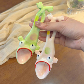 Keramička žlica s karikaturom žabe, kreativni stil, pogodna za kašu, rižu i juhu