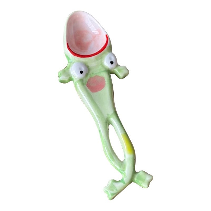 Keramička žlica s karikaturom žabe, kreativni stil, pogodna za kašu, rižu i juhu