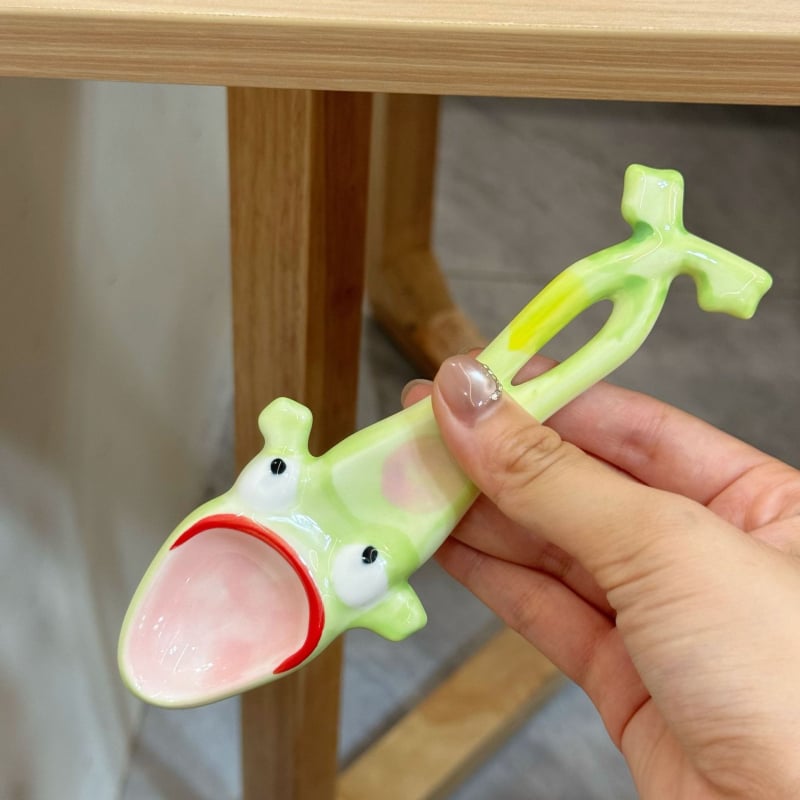 Keramička žlica s karikaturom žabe, kreativni stil, pogodna za kašu, rižu i juhu