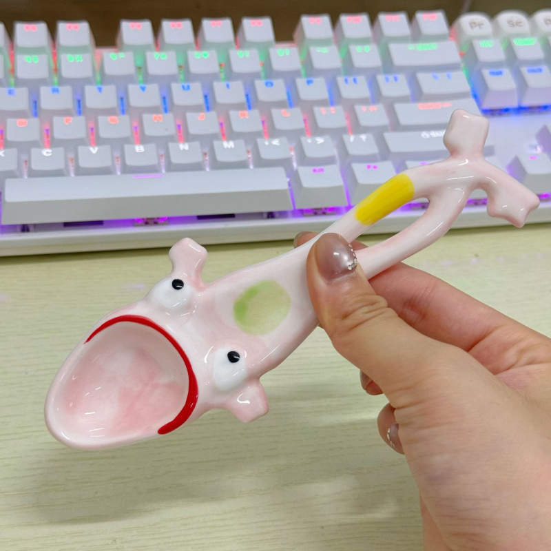 Keramička žlica s karikaturom žabe, kreativni stil, pogodna za kašu, rižu i juhu