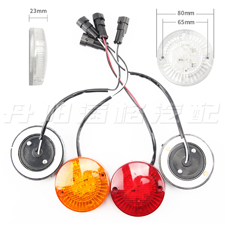 LED galinis žibintas automobiliams, autobusams ir elektriniams triciklams su šoniniu apšvietimu ir posūkio signalu, modelis TG-D-002, 12–24V, 2W