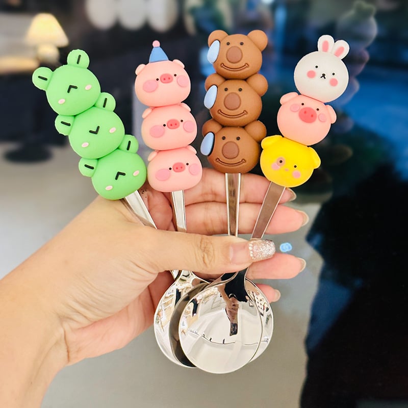 Παιδικά μαχαιροπήρουνα: κουτάλι και πιρούνι από 304 ανοξείδωτο ατσάλι με μοτίβο ζώων σε καρτούν, σε καθρέπτινο φινίρισμα, δυνατότητα εξατομίκευσης