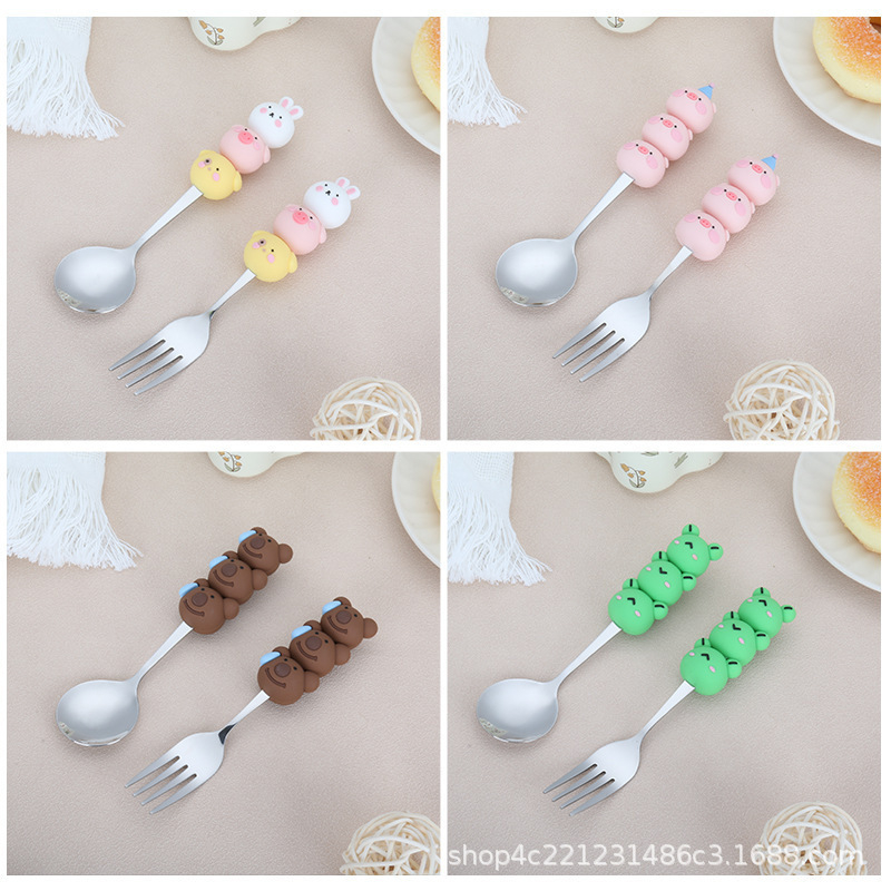 Παιδικά μαχαιροπήρουνα: κουτάλι και πιρούνι από 304 ανοξείδωτο ατσάλι με μοτίβο ζώων σε καρτούν, σε καθρέπτινο φινίρισμα, δυνατότητα εξατομίκευσης