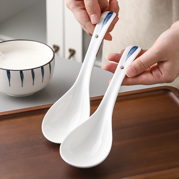 Κεραμικό κουτάλι σούπας – ιαπωνικού στυλ, απλός σχεδιασμός, χειροποίητο σχέδιο υπό γλάσο, εκτύπωση λογότυπου, προσαρμογή διαθέσιμη (Μάρκα Ten)