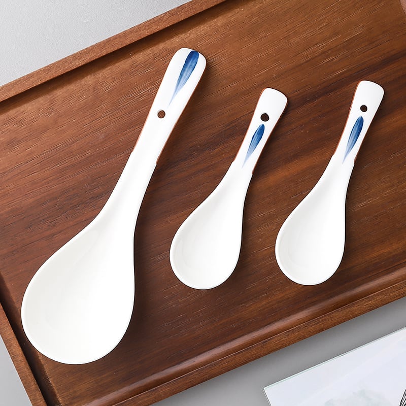 Κεραμικό κουτάλι σούπας – ιαπωνικού στυλ, απλός σχεδιασμός, χειροποίητο σχέδιο υπό γλάσο, εκτύπωση λογότυπου, προσαρμογή διαθέσιμη (Μάρκα Ten)