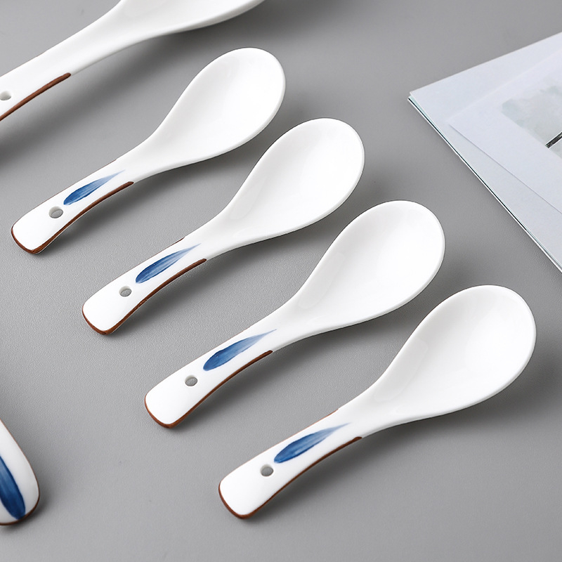 Κεραμικό κουτάλι σούπας – ιαπωνικού στυλ, απλός σχεδιασμός, χειροποίητο σχέδιο υπό γλάσο, εκτύπωση λογότυπου, προσαρμογή διαθέσιμη (Μάρκα Ten)