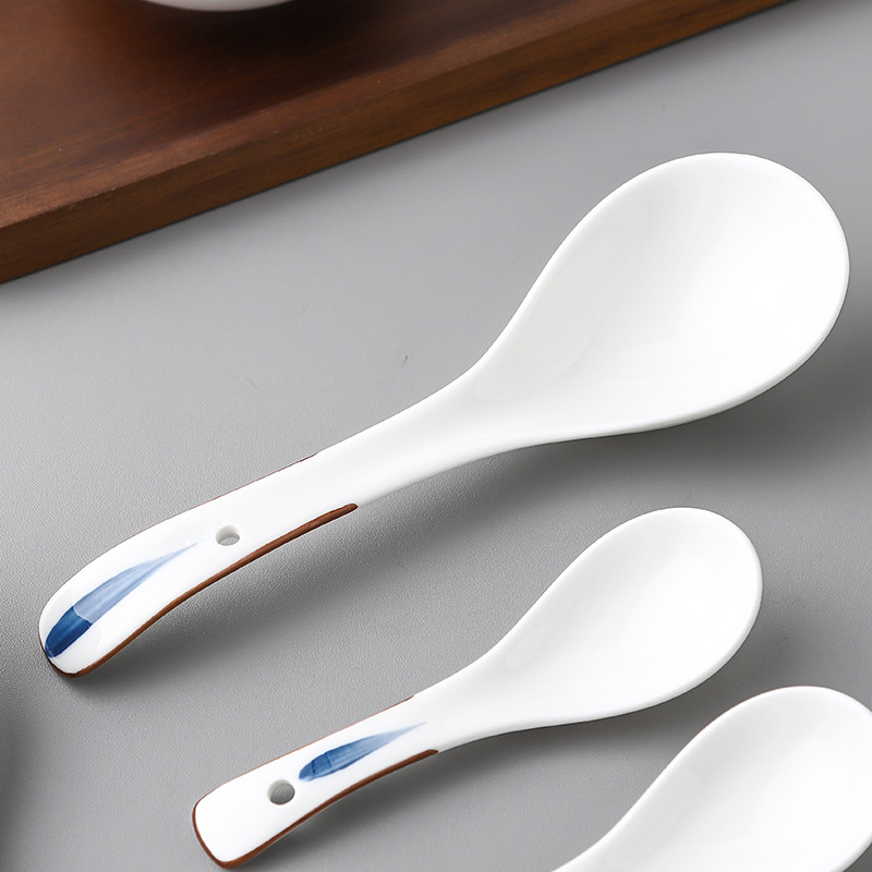 Κεραμικό κουτάλι σούπας – ιαπωνικού στυλ, απλός σχεδιασμός, χειροποίητο σχέδιο υπό γλάσο, εκτύπωση λογότυπου, προσαρμογή διαθέσιμη (Μάρκα Ten)