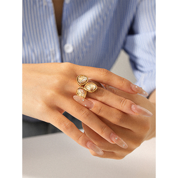 Xinzhu Jewelry Otvoreni prsten od nehrđajućeg čelika, geometrijski oblik, elektroplakiranje, za žene, Ins stil