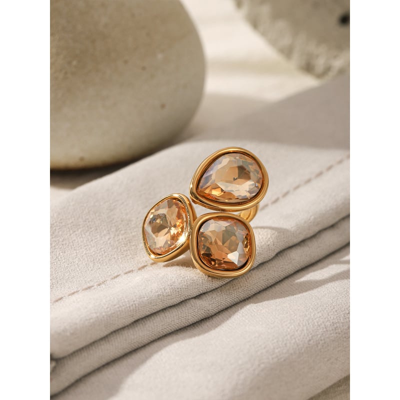 Xinzhu Jewelry Otvoreni prsten od nehrđajućeg čelika, geometrijski oblik, elektroplakiranje, za žene, Ins stil