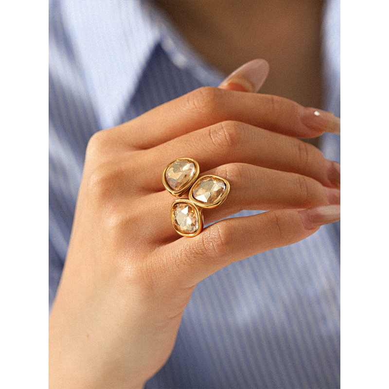 Xinzhu Jewelry Otvoreni prsten od nehrđajućeg čelika, geometrijski oblik, elektroplakiranje, za žene, Ins stil
