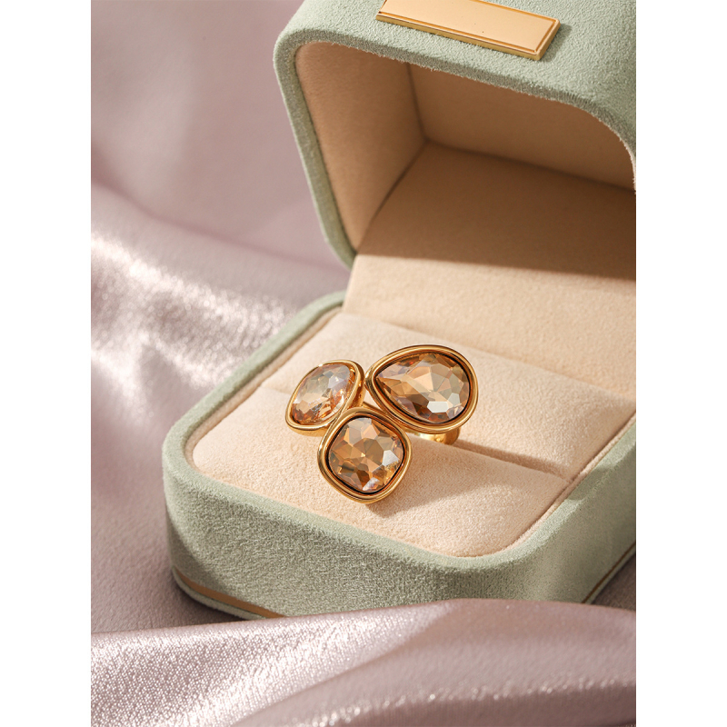 Xinzhu Jewelry Otvoreni prsten od nehrđajućeg čelika, geometrijski oblik, elektroplakiranje, za žene, Ins stil