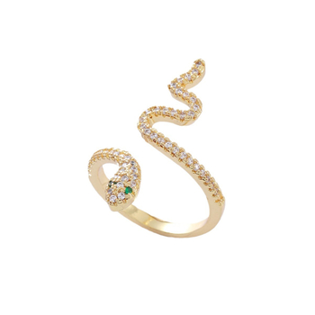 Bakreni prsten u obliku zmije s cirkonima, premaz 18K zlatom, podesiv otvor, moderan i personaliziran unisex prsten