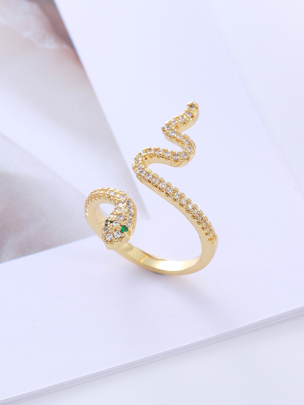 Bakreni prsten u obliku zmije s cirkonima, premaz 18K zlatom, podesiv otvor, moderan i personaliziran unisex prsten