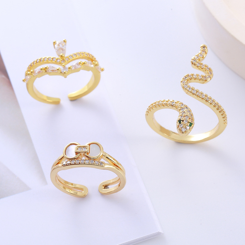 Bakreni prsten u obliku zmije s cirkonima, premaz 18K zlatom, podesiv otvor, moderan i personaliziran unisex prsten