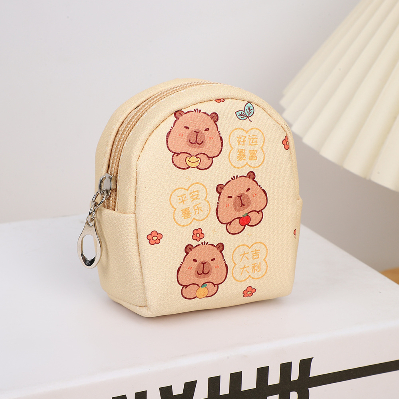 Capybara novčanik za kovanice, animirani karikatura uzorak, unisex, PU materijal, podstava od sintetičke kože, proljeće 2025