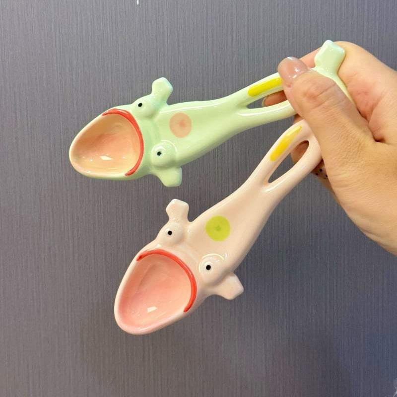 Κεραμικό κουτάλι με μακριά λαβή σε μορφή βατραχιού, καρτούν μοτίβο – δημιουργικό, χαριτωμένο εργαλείο κουζίνας για σούπα και γλυκό