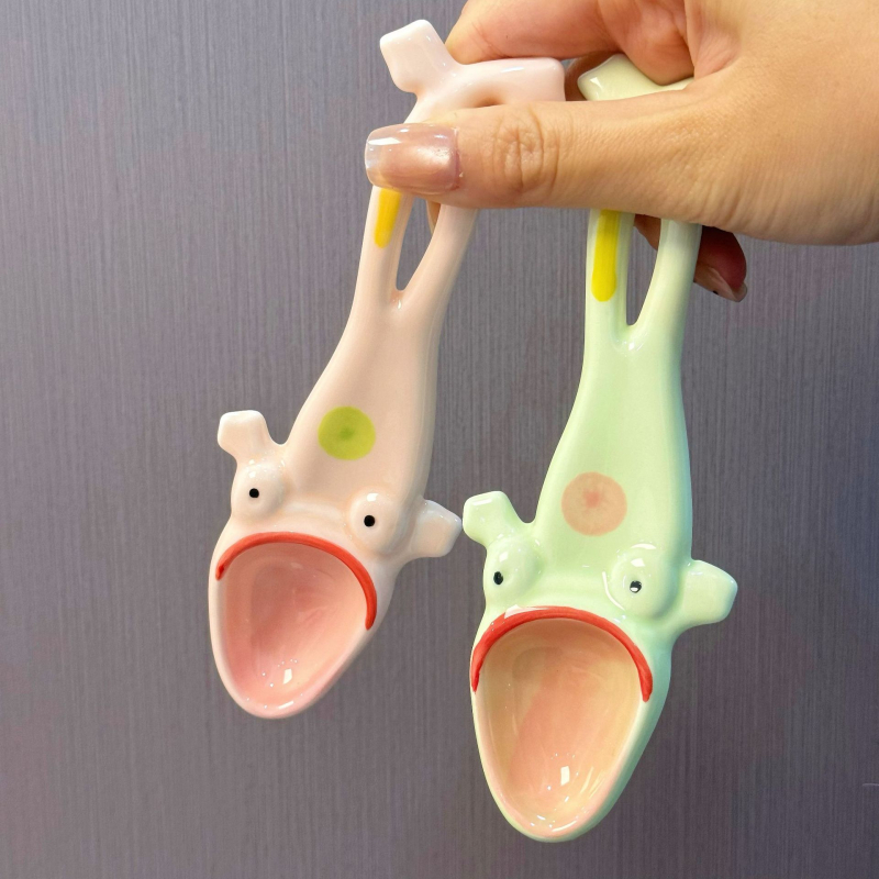 Κεραμικό κουτάλι με μακριά λαβή σε μορφή βατραχιού, καρτούν μοτίβο – δημιουργικό, χαριτωμένο εργαλείο κουζίνας για σούπα και γλυκό