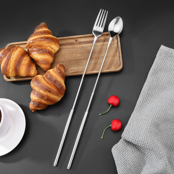 Разтегателна вилка от неръждаема стомана с дълга дръжка за западно хранене; 304 неръждаема стомана, огледално полирана повърхност, прост стил, възможност за печат на лого.