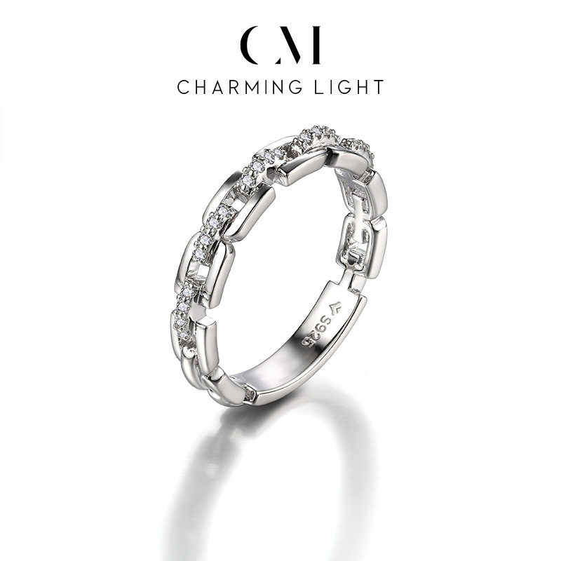 Inel geometric din argint 925, cu setare de diamante, unisex, stil simplu, vară 2025