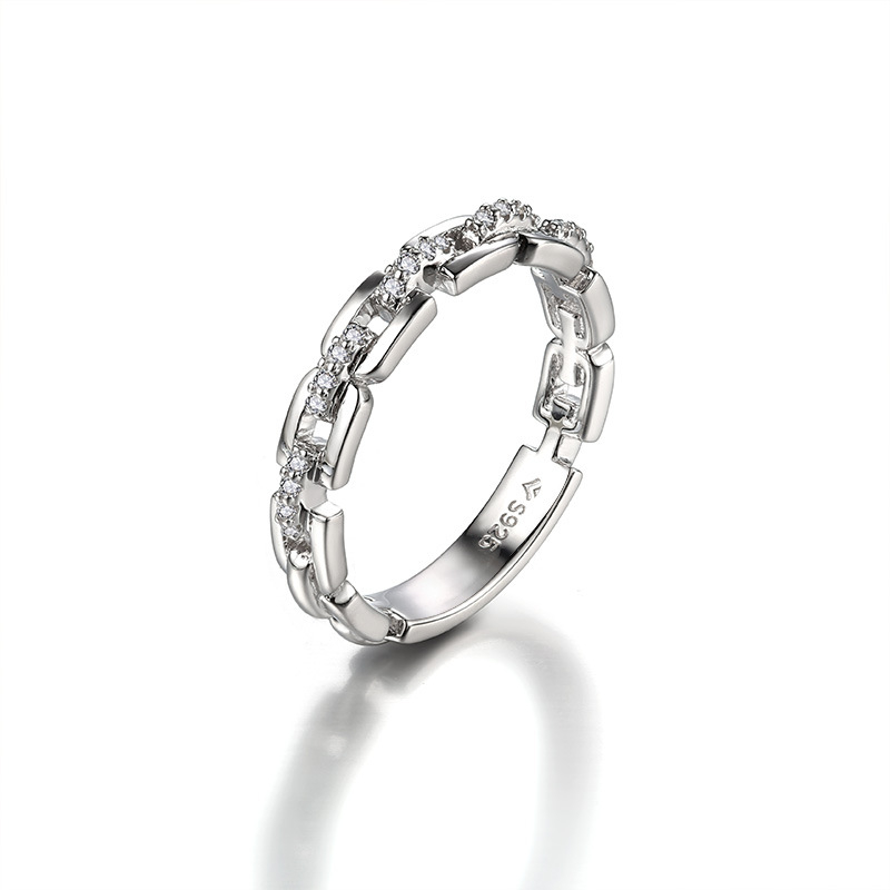 Inel geometric din argint 925, cu setare de diamante, unisex, stil simplu, vară 2025